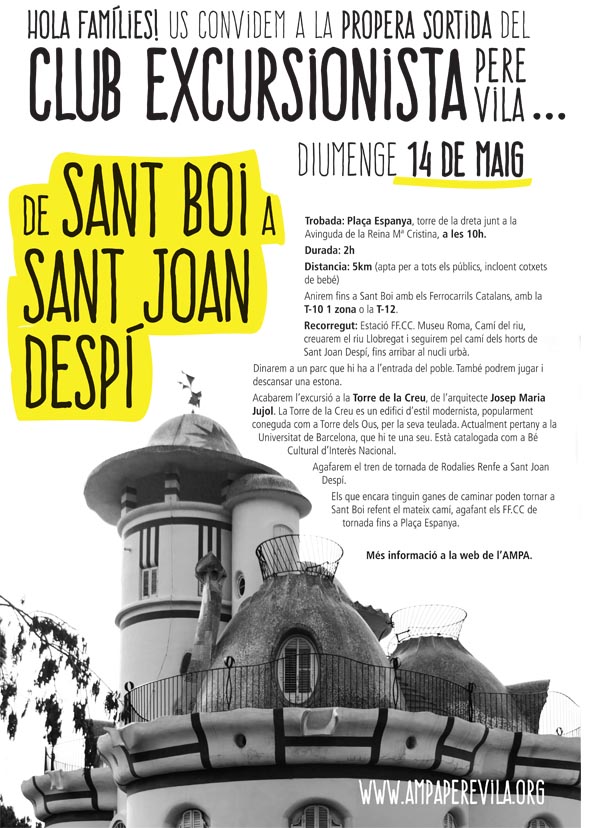 Poster sortida excursionista de Sant Boi a Sant Joan Despí Club excusionista ampa escola pere vila