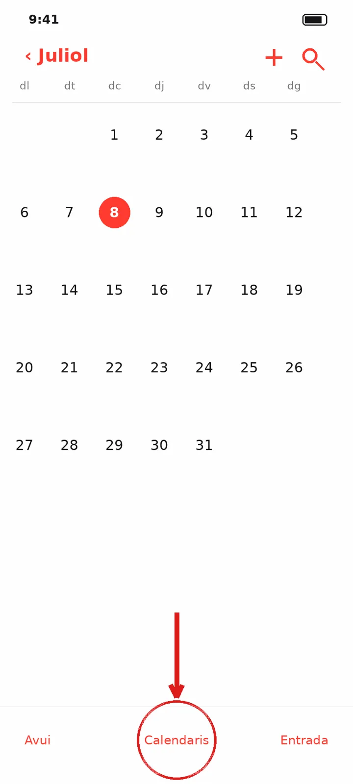 Il·lustració d'iPhone: botó Calendaris