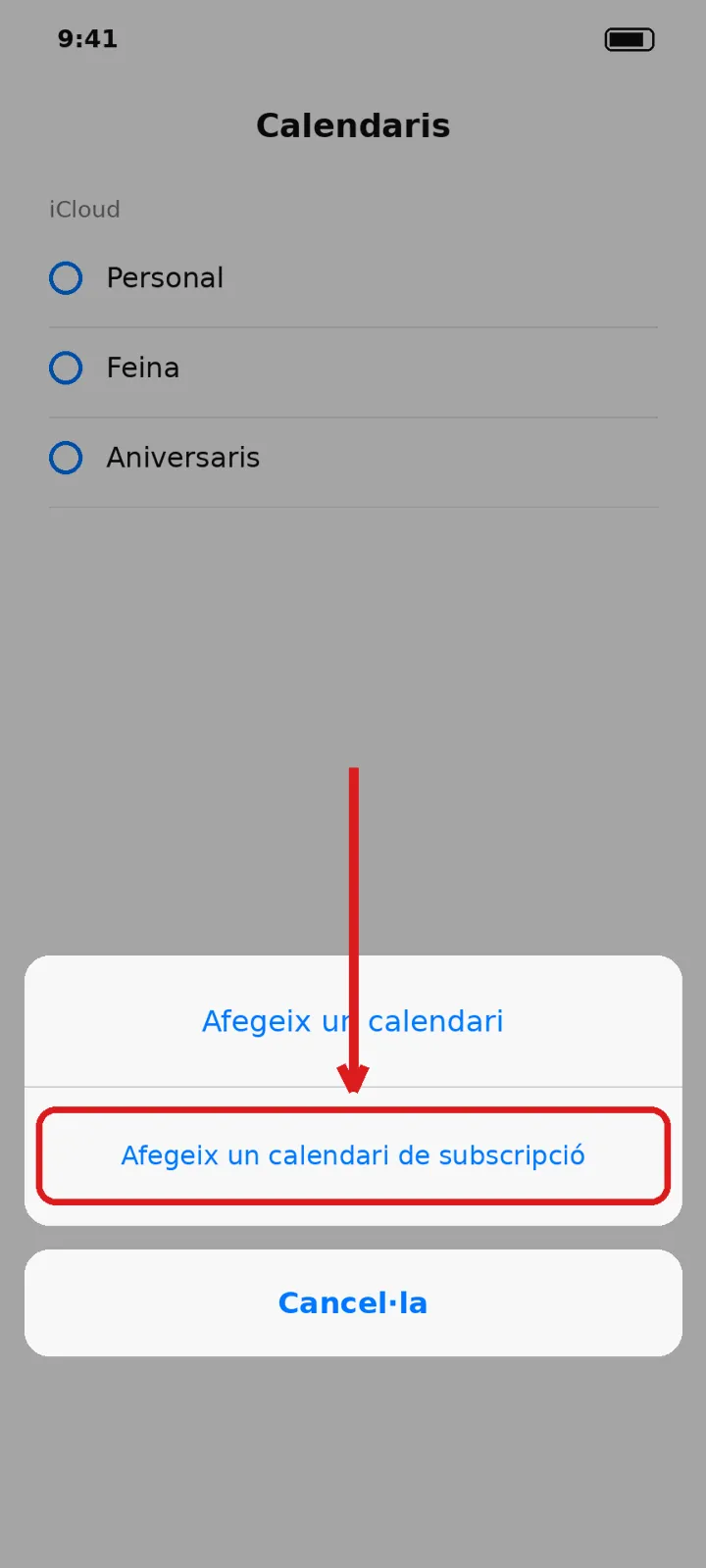 Il·lustració d'iPhone: afegeix un calendari de subscripció